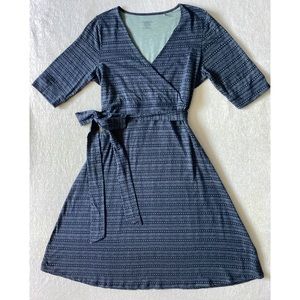 Toad&Co Wrap Dress Woman’s Size Medium Blue & Green Tie At Waist Organic Cotton